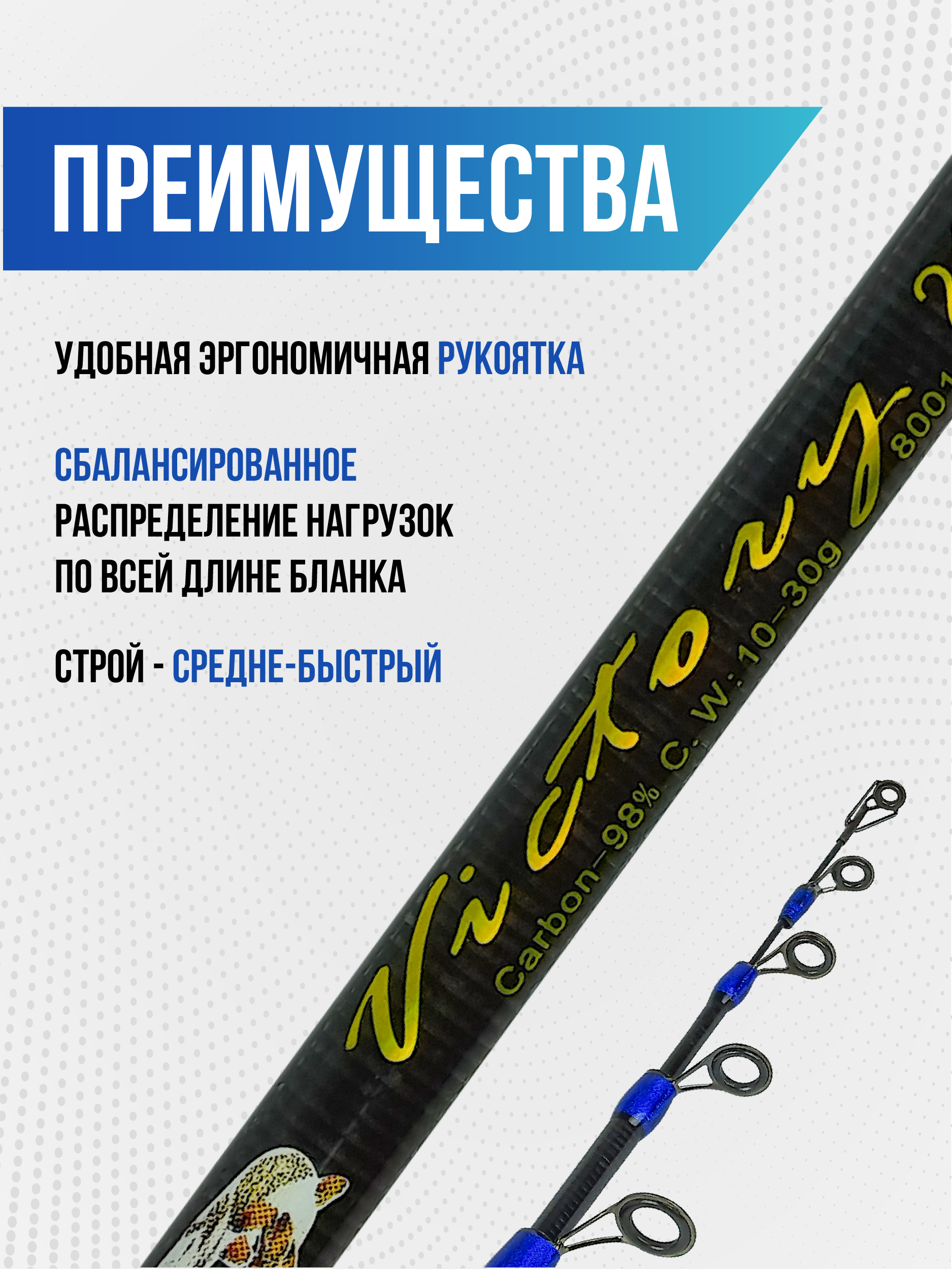 Спиннинг телескопический Victory, длина 2.10 см, тест 10-30